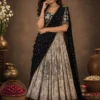 black lehanga 1 Black kalamkari lehenga set with ivory printed skirt and gold zari border – ONEE Luxury Lehengas
