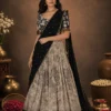 black lehanga 1.2 Black kalamkari lehenga set with ivory printed skirt and gold zari border – ONEE Luxury Lehengas