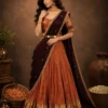 brown lehanga 2 ONEE copper silk bridal lehenga with brown zari dupatta and gold kamarband