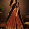 brown lehanga 2.1 Terracotta semi pattu lehenga with brown dupatta and gold zari border – ONEE Luxury Lehengas