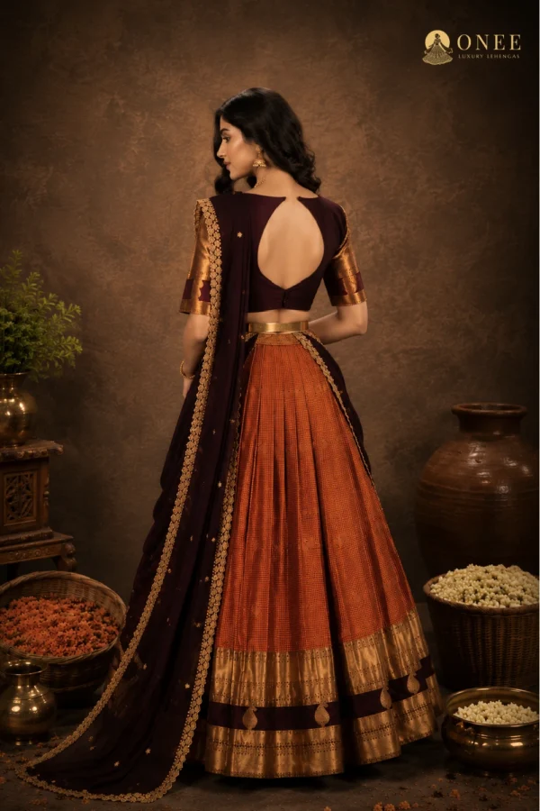 brown lehanga 2.2 Brown brocade blouse with gold zari work – ONEE luxury lehenga set
