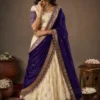 cream & blue 6 Cream and royal blue lehenga with gold embroidered border – ONEE Luxury Lehengas