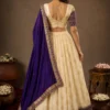 cream & blue 6.1 ONEE ivory bridal lehenga with royal blue dupatta and gold butti work
