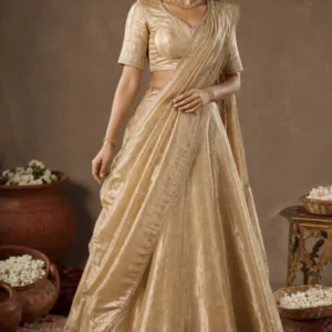 gold tissue lehenga with embroidered border – ONEE Luxury Lehengas