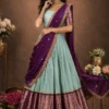 ONEE mint silk bridal lehenga with purple zari dupatta and gold kamarband